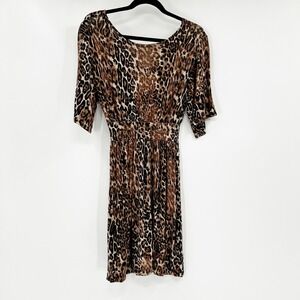 ONLY HEARTS Leopard Print Keyhole Waist Cinched Midi Dress Womens XS